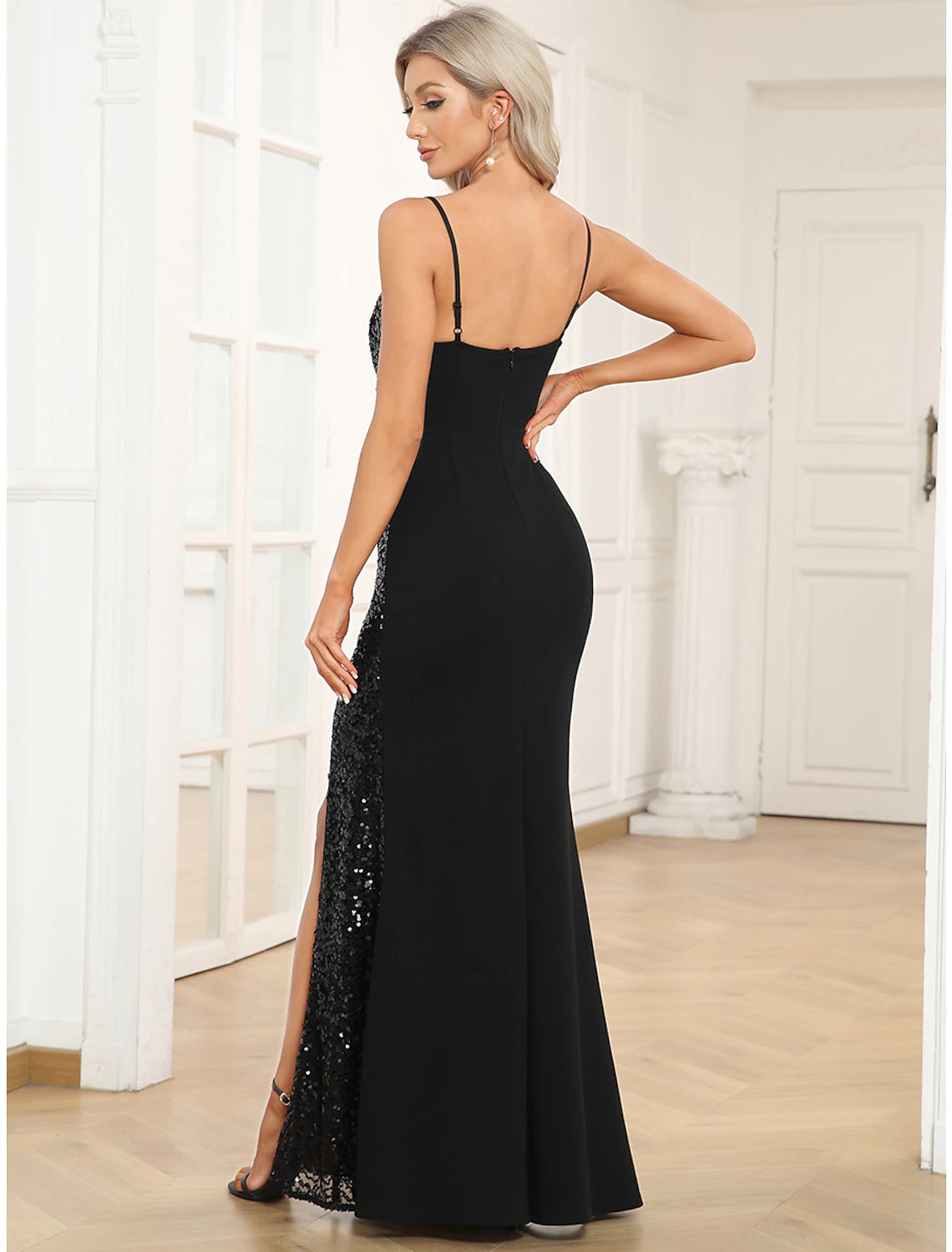 Wholesale  Mermaid / Trumpet Evening Gown Vintage Dress Prom Birthday Floor Length Sleeveless V Neck Polyester with Sequin Slit